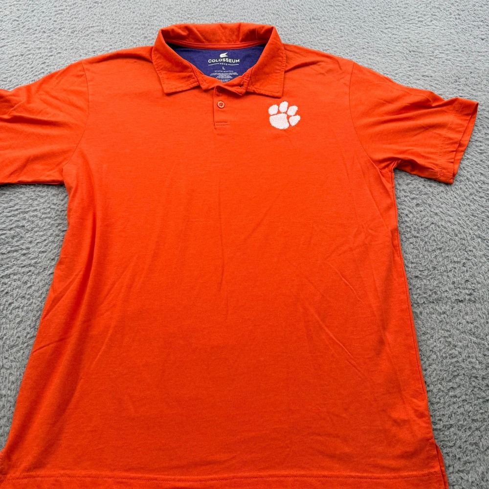 Colosseum Clemson Polo Men Large Orange NCAA Embroidered Paw Logo Gameday